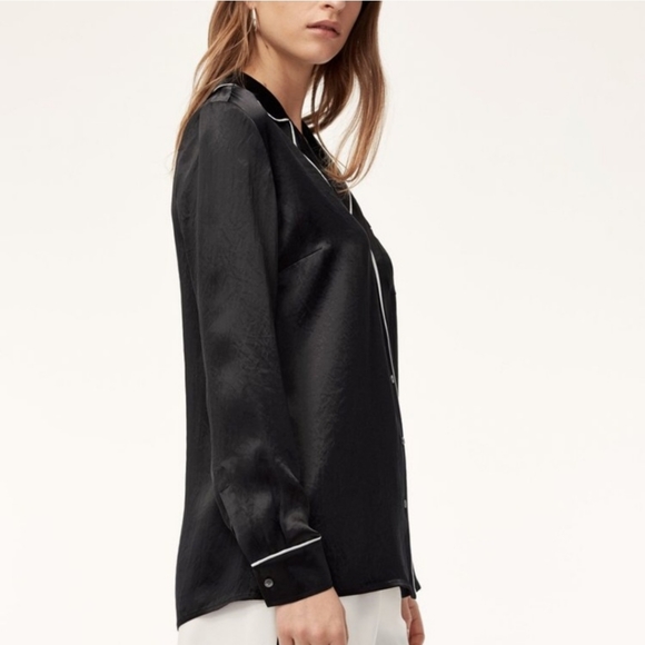 WILFRED Murol Satin Blouse (Black w/ White Piping) - Picture 4 of 7